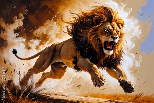 Roaring Lion Digital Art in Action Pose. The lion king of wild life.