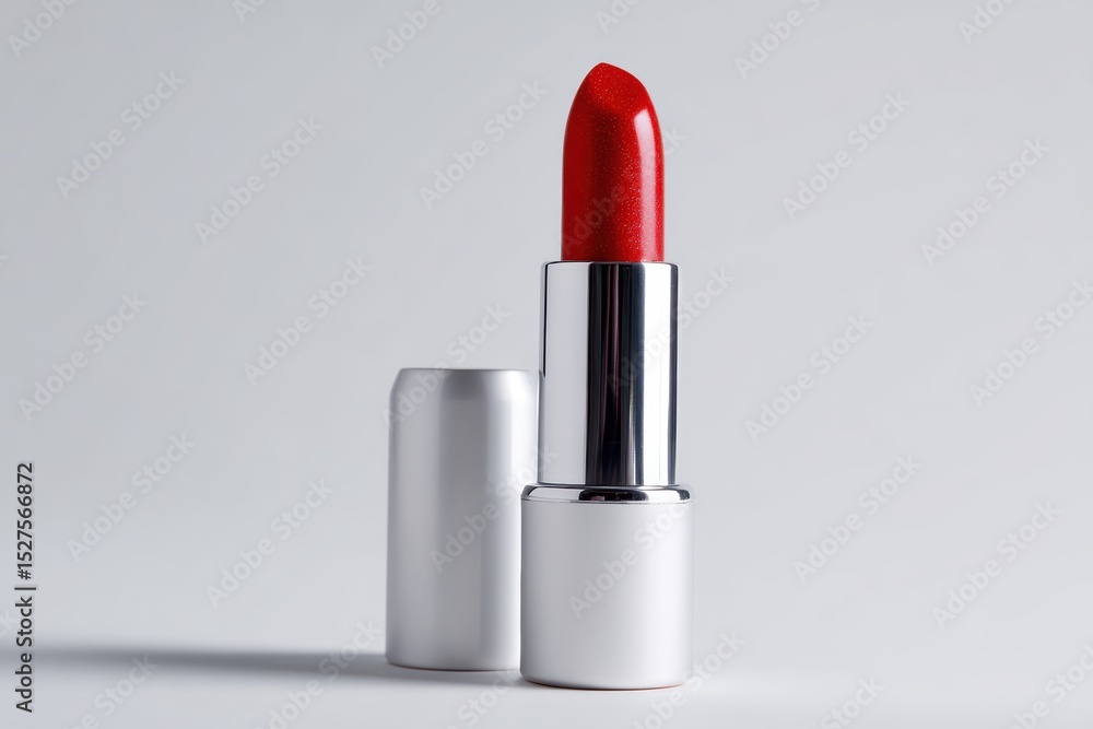 Red lipstick standing on white studio surface Red lipstick standing on white studio surface
