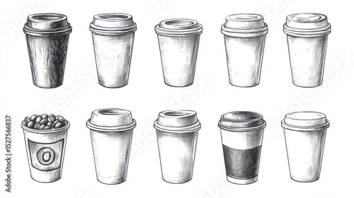 Wallpaper Mural Hand-drawn illustrations of various coffee cups Torontodigital.ca