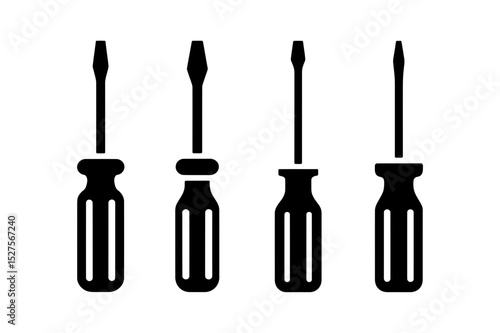 Illustration of four black handled screwdrivers tools