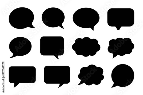 Collection of various black speech bubble shapes