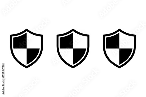 Three black and white quartered heraldic shields
