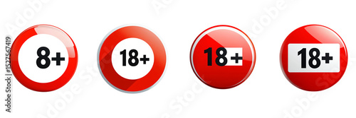 set of a 3d simple flat icon of a round red and white sign with black text Free Download set of a 3d simple flat icon of a round red and white sign with black text