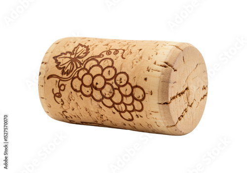 Bild auf Leinwand Isolated Engraved Wine Cork with Grape Bunch Design Vintage