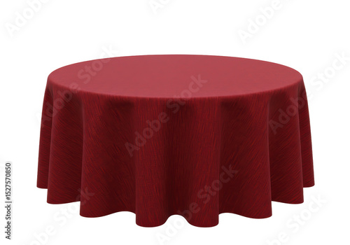 Isolated Round Red Tablecloth with Textured Fabric