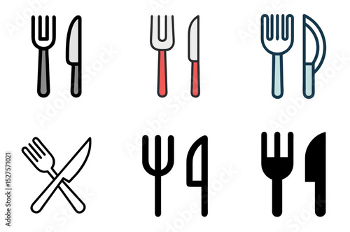 Fork And Knife Eat Icon Restaurant Food Dining Meal Symbol Set