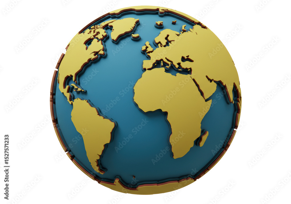 Fototapeta premium Isolated Stylized Earth Globe with Textured Continents