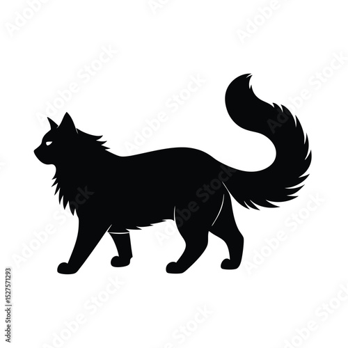 Minimalist Maine Coon Cat Black Vector Silhouette