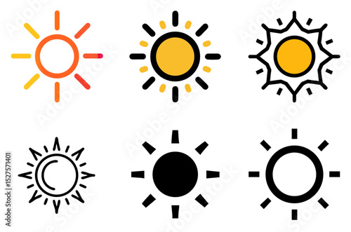 Sun Symbols Icon Set Vector Illustration for Weather, Sunshine, and Nature Design

