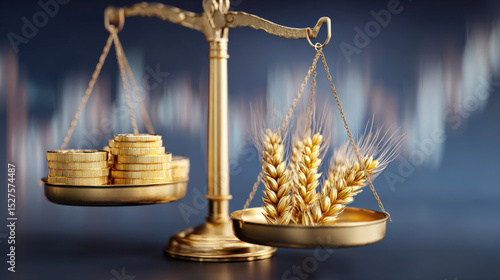 Wallpaper Mural Golden scale balancing coins and wheat on white surface, symbolizing economic stability versus inflation, financial crisis and money value concept. Torontodigital.ca
