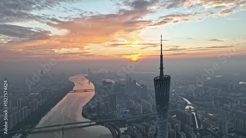 Guangzhou tower and cityscape view during a beautiful sunrise in guangzhou, china