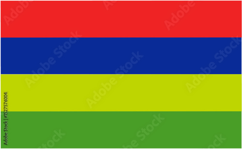 National flag of Mauritius
Mauritius official flag has features four equal horizontal stripes: red, blue, yellow, and green. 