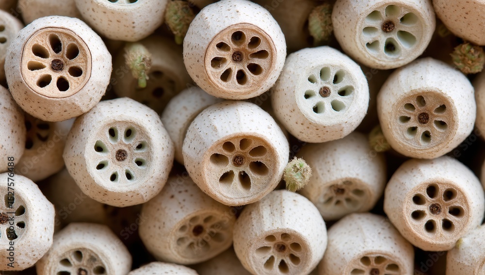 Obraz premium Close-up of many small, light beige seed pods