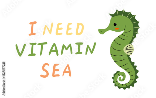 Cute seahorse illustration highlighting the desire for ocean relaxation and enjoyment of beach life