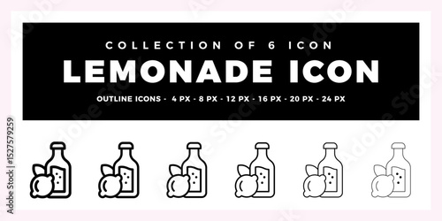 Lemonade Icon Set. Refreshing Summer Drink Vector Graphics