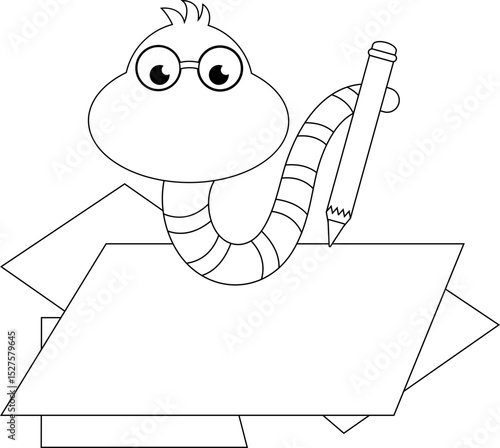 bookworm writting pencil paper cartoon character line.svg