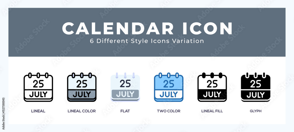 Calendar july icon symbol. logo illustration with different styles Calendar july icon symbol. logo illustration with different styles