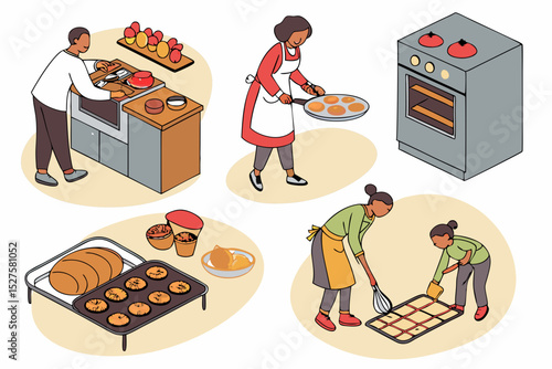 Family baking a collaborative cooking scene