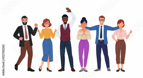 Diverse Group of Adults Celebrating Together – Flat Illustration of Joyful Team Unity