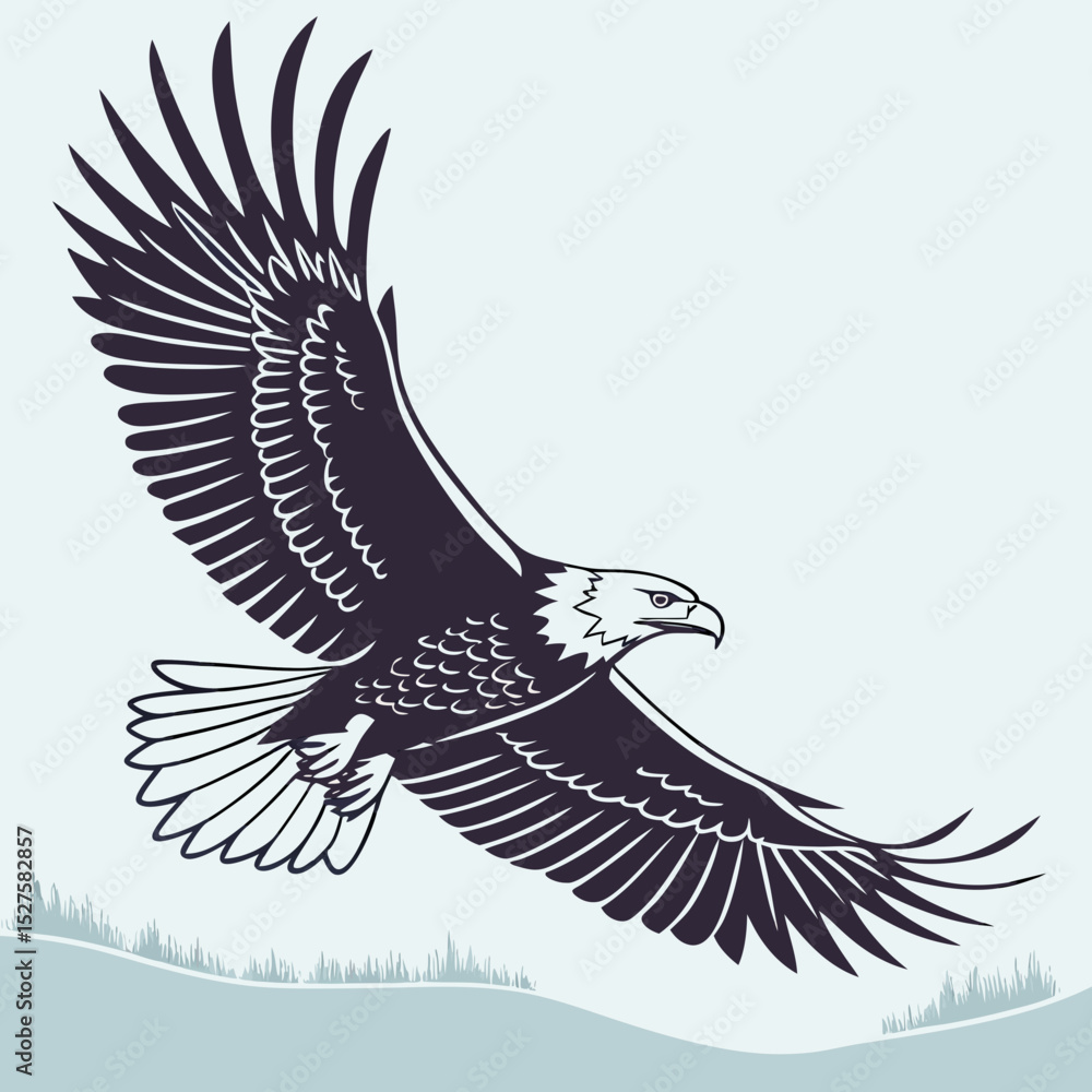 Fototapeta premium Flying Eagle Silhouette – Isolated Black Vector Illustration