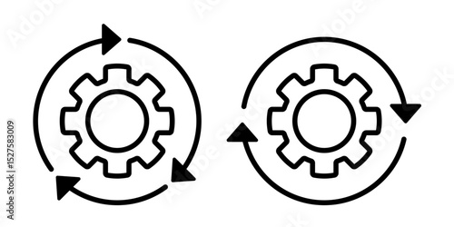 Moving gears with circular arrows. Mechanism. Industrial cycle concept. Rotating gear wheel or gear icon. Vector illustration