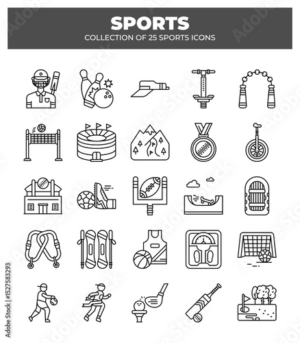 Collection of 25 Sports Icons.  A Visual Guide to Various Sports and Equipment