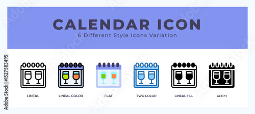 Calender icon set with different styles. Vector illustration.