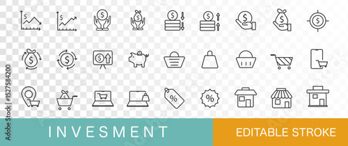 Investment line icon set. Set collections. Editable stroke. Simple design. Vector illustrate