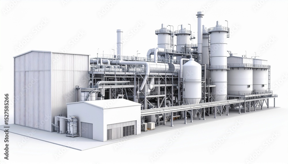 Obraz premium White Industrial Complex 3D Rendering Geometric Structures and Clean Lines