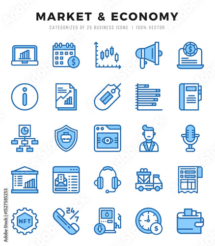 Market & Economy Icons Pack Two Color Style. Vector illustration.