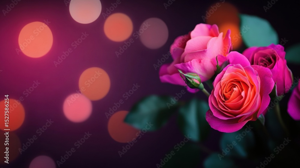 Beautiful roses with vibrant colors surrounded by soft bokeh lights Beautiful roses with vibrant colors surrounded by soft bokeh lights