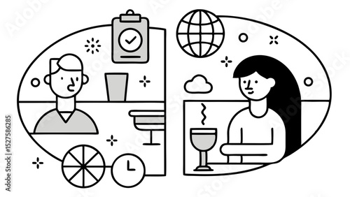 Online and offline business meeting illustration