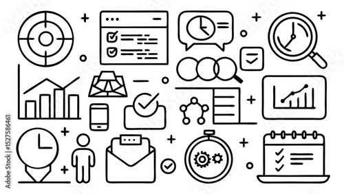 Hand drawn business strategy and planning icons
