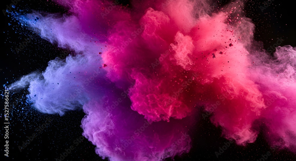 Fototapeta premium Colorful Powder Explosion Purple and Pink on Black Background