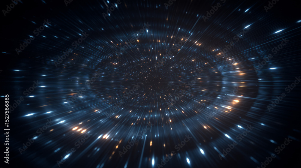 Naklejka premium layered neon orbs pulsing from center over pitch black void with motion blur