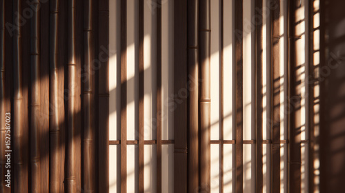 Wallpaper Mural Slatted bamboo room divider casting soft shadows in a minimalist zen space Torontodigital.ca