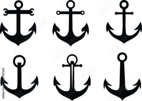 Anchor set vector silhouette illustration