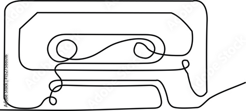 single line art of cassette cassette in one line on a white background. Stock vector illustration