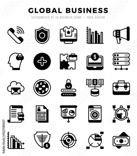Set of Lineal Filled Global Business Icons. Lineal Filled art icon. Vector illustration