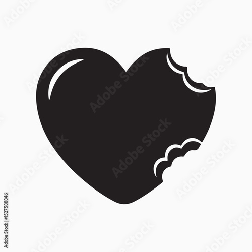 Sweet bite of love: A minimalist black heart with a playful bite taken out, symbolizing the sweet and tantalizing experience of affection, a touch of whimsy to convey love's tender side.