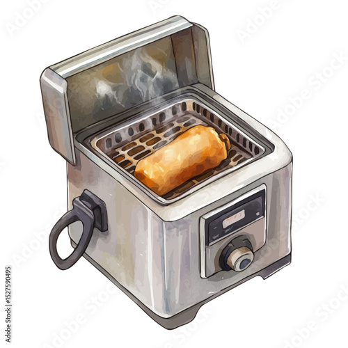 watercolor vector of Deep Fryer, high quality, isolated on a white background.