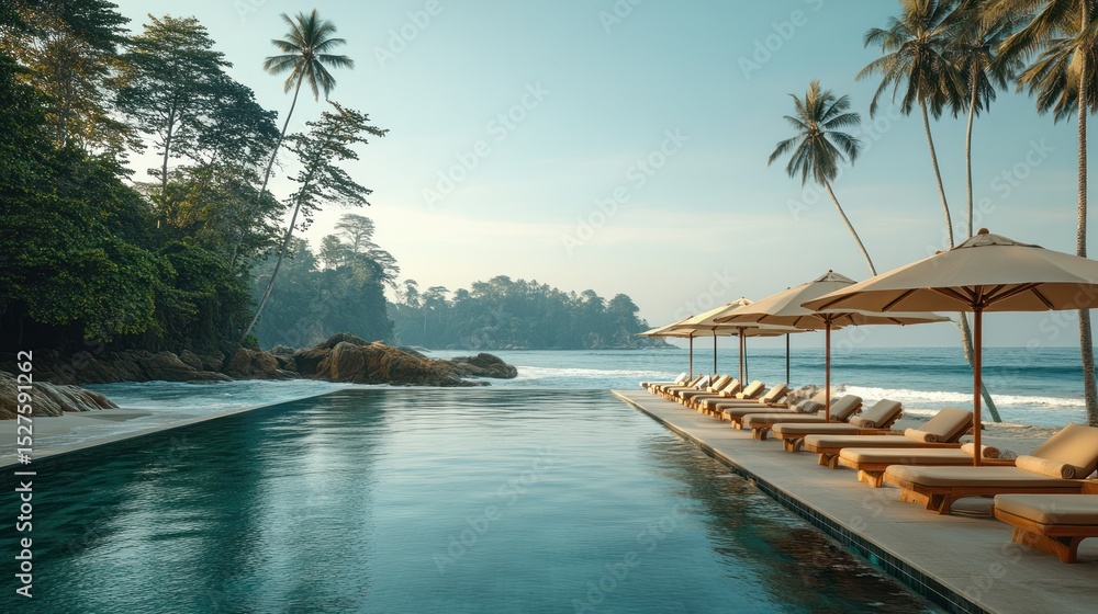 Obraz premium Luxurious beachfront pool overlooking the ocean