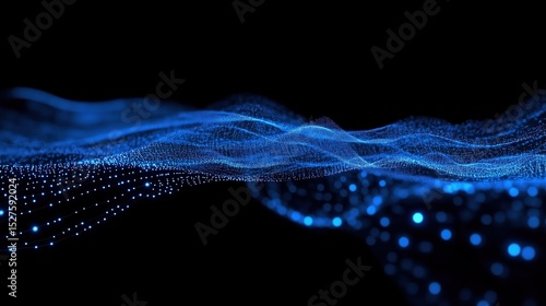Blue Digital Data Flowing on a Black Background, with Glowing and Blurred Dots of Information Technology Concepts Cleverly Combined, Conveying Innovative Aesthetics and a Sense of the Future