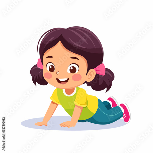 little girl with a ball, a child is doing a forward roll