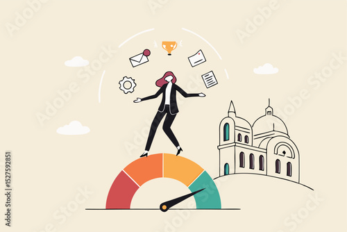 Productivity or work efficiency, employee performance or skill for work accomplishment, multitasking work or success talent concept, smart businesswoman on high performance handle multitasks.