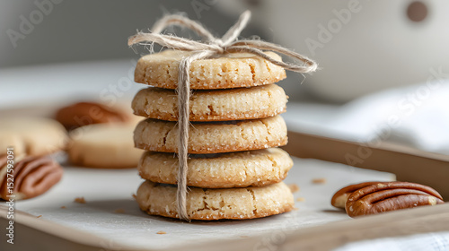 Wallpaper Mural A stack of freshly baked cookies tied with twine, surrounded by pecans, creating a rustic and cozy atmosphere. Torontodigital.ca