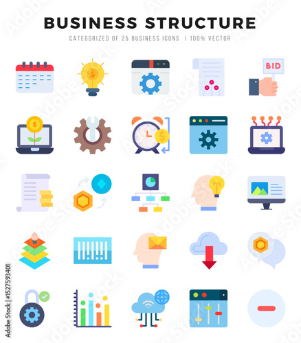 Business Structure Flat icons collection. 25 icon set in a Flat design.