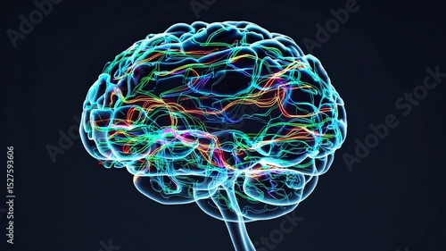 Exploring brain connections through colorful neural pathways in a captivating visual display of human anatomy