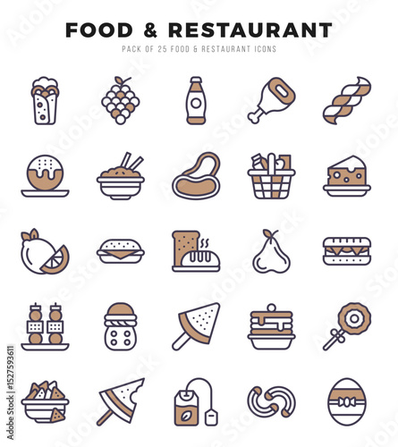Food and Restaurant icons set. Collection of simple Two Color web icons.