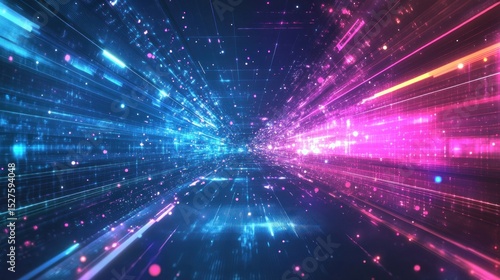 80s retrowave background, 3d illustration. Retro video racing game concept. Futuristic car drive through neon abstract cyberspace with perspective grid.